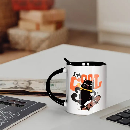 Coffee mugs with ceramic spoons